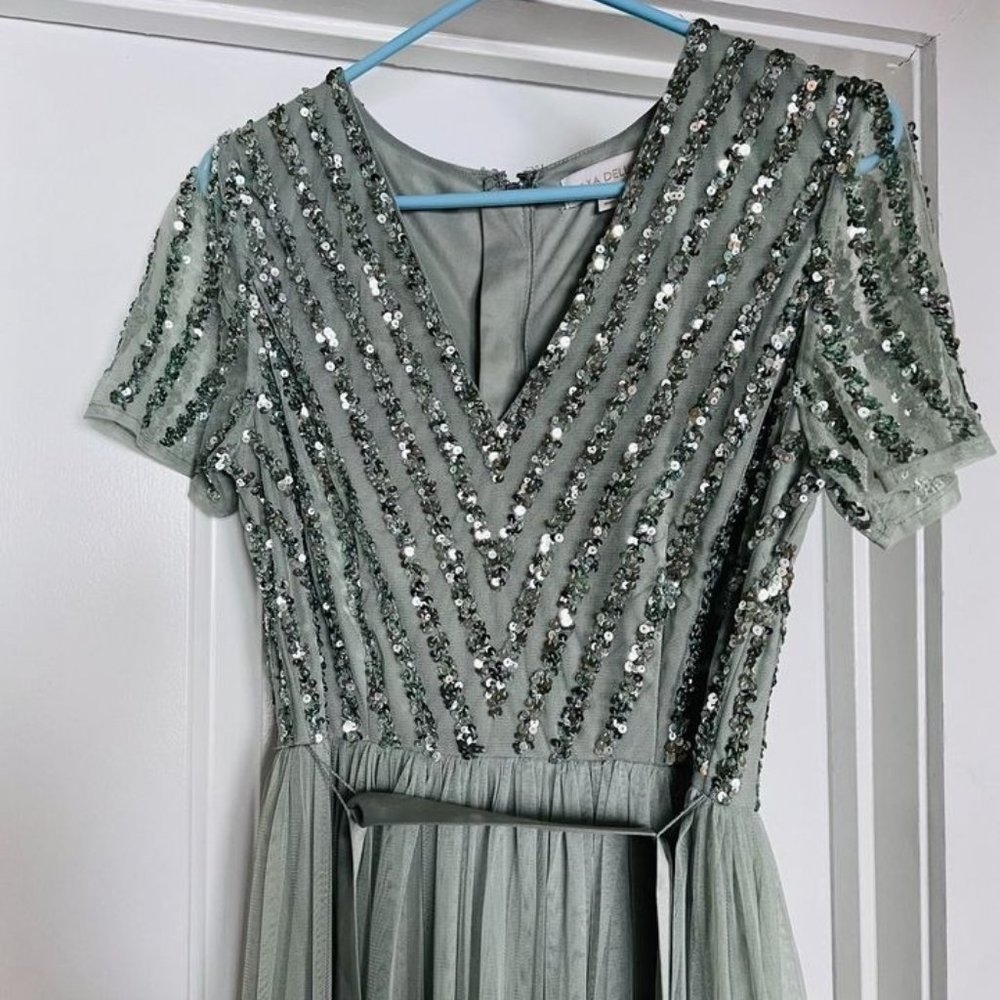 Sage Green Glitter Maya Deluxe Maxi Dress